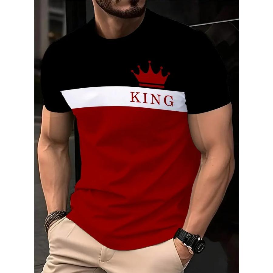 Men Novel Striped 3D Print T-shirts Beachwear Letters Stretch Polyester Sports Short Sleeve Tops