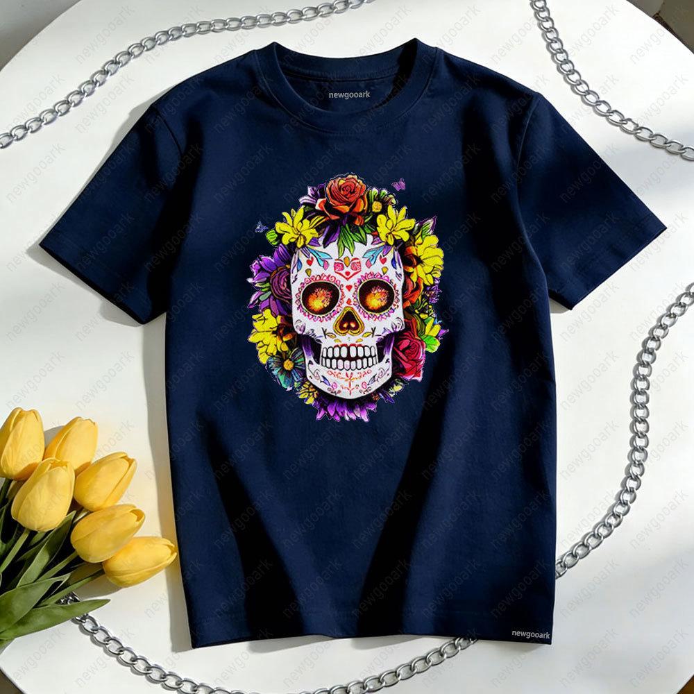 Floral Sugar Skull Day Of The Dead Dia De Tshirt Woman Man Casual Cotton Graphic T Shirts Creative Streetwear Boyfriend