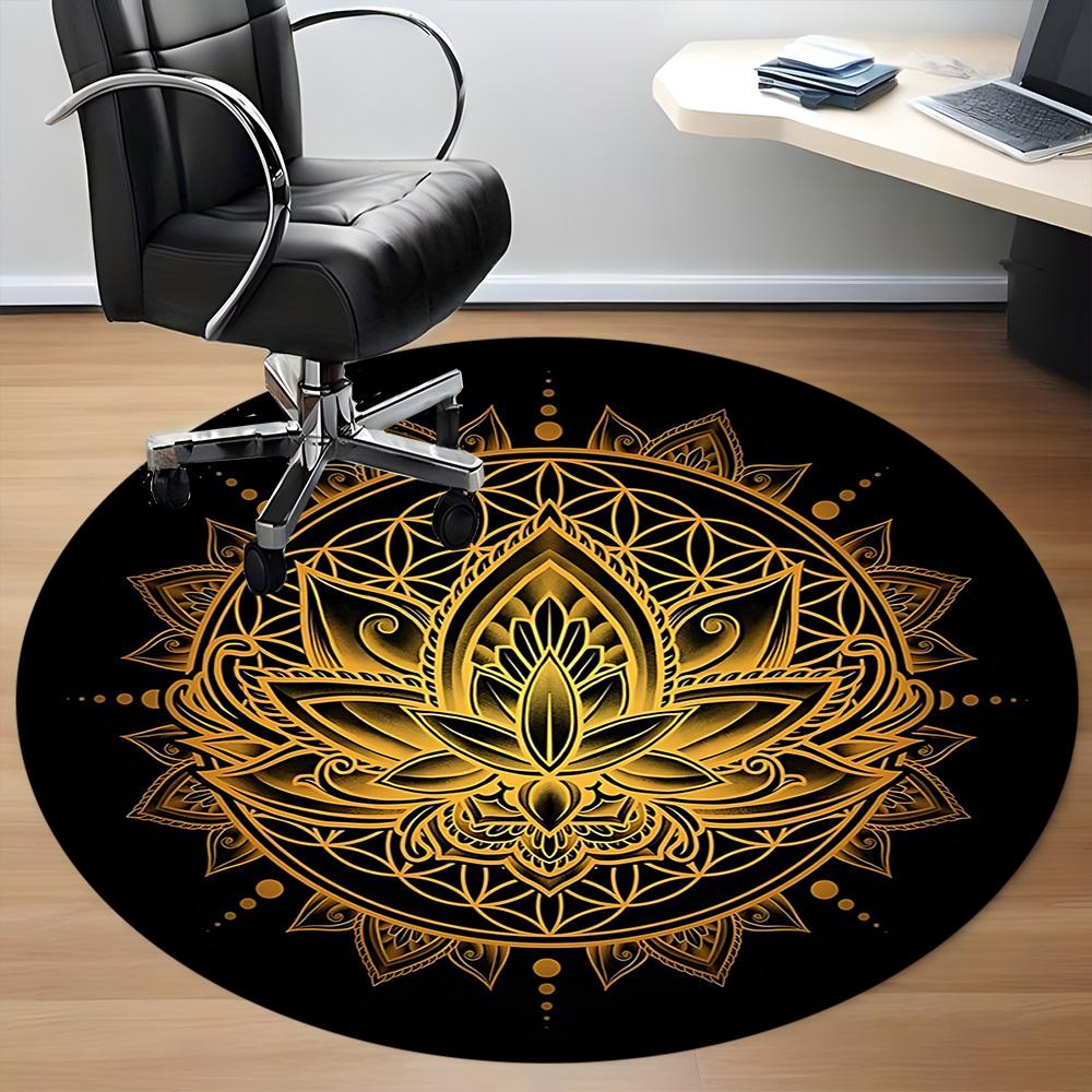 1 Stück Lotus Mandala Büro Runder Teppich, Matte Geeignet für Büro, Unter Bürostühlen Schlafzimmer Wohnzimmer Heimdekoration, Raumdeko