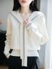 Navy Collar Knit College Style Women's Pullover Sweater - Autumn Winter, Long Sleeve, Loose Fit, Versatile.