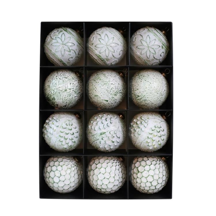 12Pcs Retro Christmas Ball Ornament 8cm Shatterproof Christmas Baubles Hanging Decorations for Tree Wreath Mantels