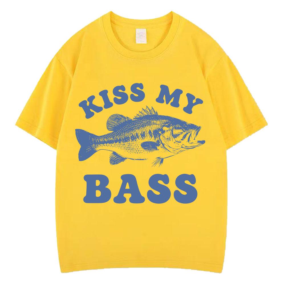 Retro Fishing T Shirt Kiss My Bass Funny Meme Tshirt Unisex Unisex Fashion Clothing T Shirt Summer Cotton Casual Tshirts Streetwear