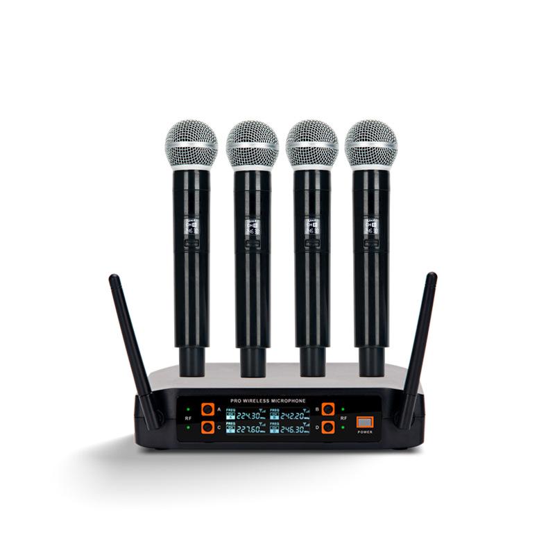 UHF Wireless Handheld Microphone Set: Four-Channel System for Conferences and Karaoke