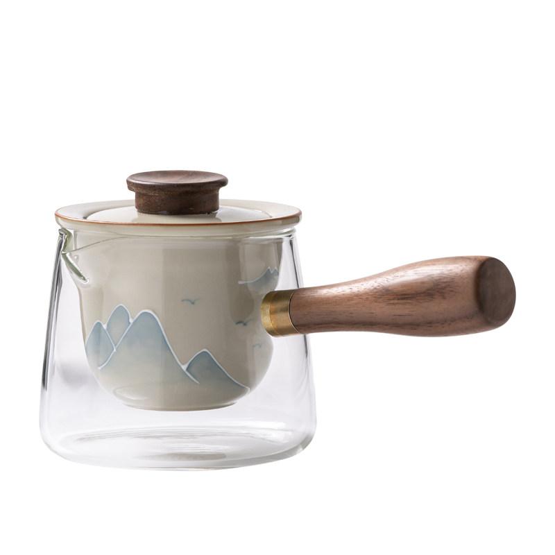 Hand Painted Landscape Ceramic Teapot Chinese Tea Ceremony Pot with Side Handle Gift for Tea Lovers