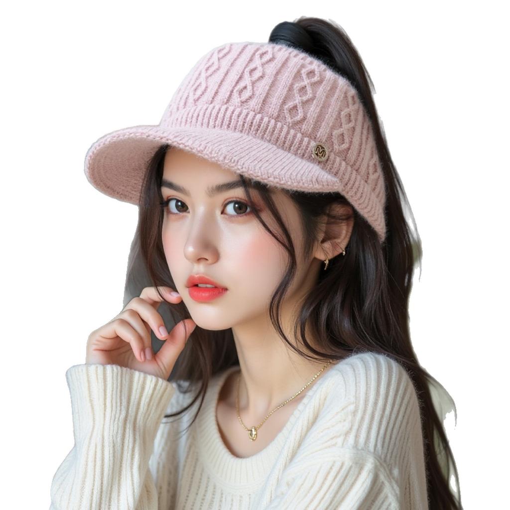 Høst og Vinter Varm Hul Topphatt, Fortykket og Kan Binde en Hestehale for å Forebygge Kulde, Ørebeskyttelse Strikkelue, Fasjonabel Andenebbhatt