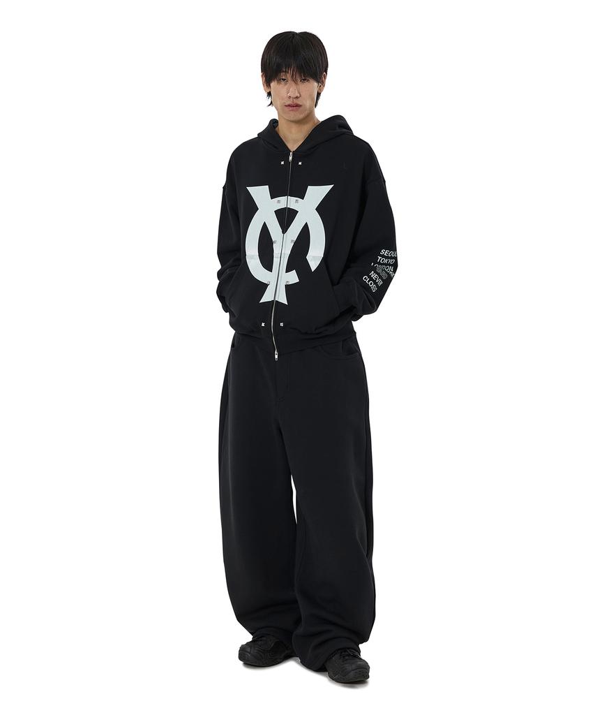Openyard(Oy) Big Logo Stud Hoodie Zip Up - Black