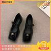 One-word buckle with Mary Jane single shoes children's French style spring and summer 2025 new square head shoes laden shoes flat-soled small leather 