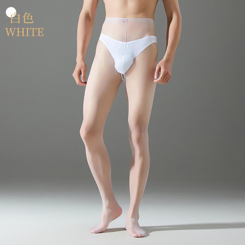 Ultra-Thin Men's Stockings Sexy Transparent Aurora Oil Shiny Glitter Waistless One-Line Crotch Pantyhose Erotic Penis Sheath Pou