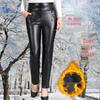 Mom's High-Waisted Leather Pants: Winter Plus Velvet Straight-Leg Style for Middle-Aged & Elderly Women