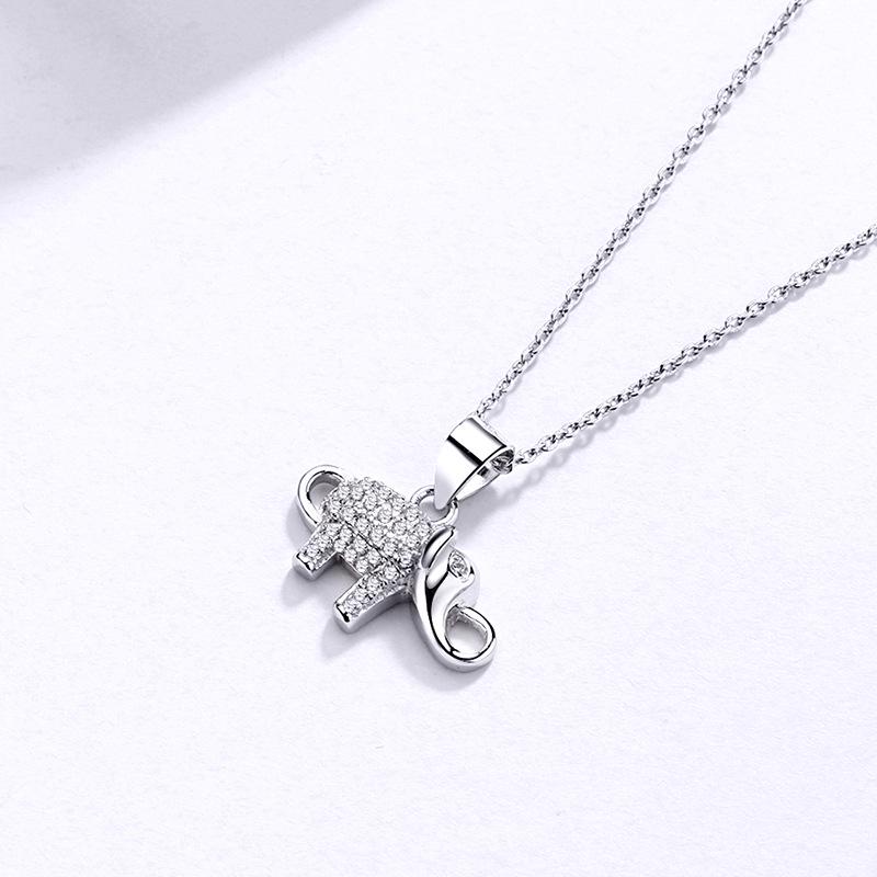 925 Sterling Silver Full Diamond Little Elephant Pendant Necklace for Women