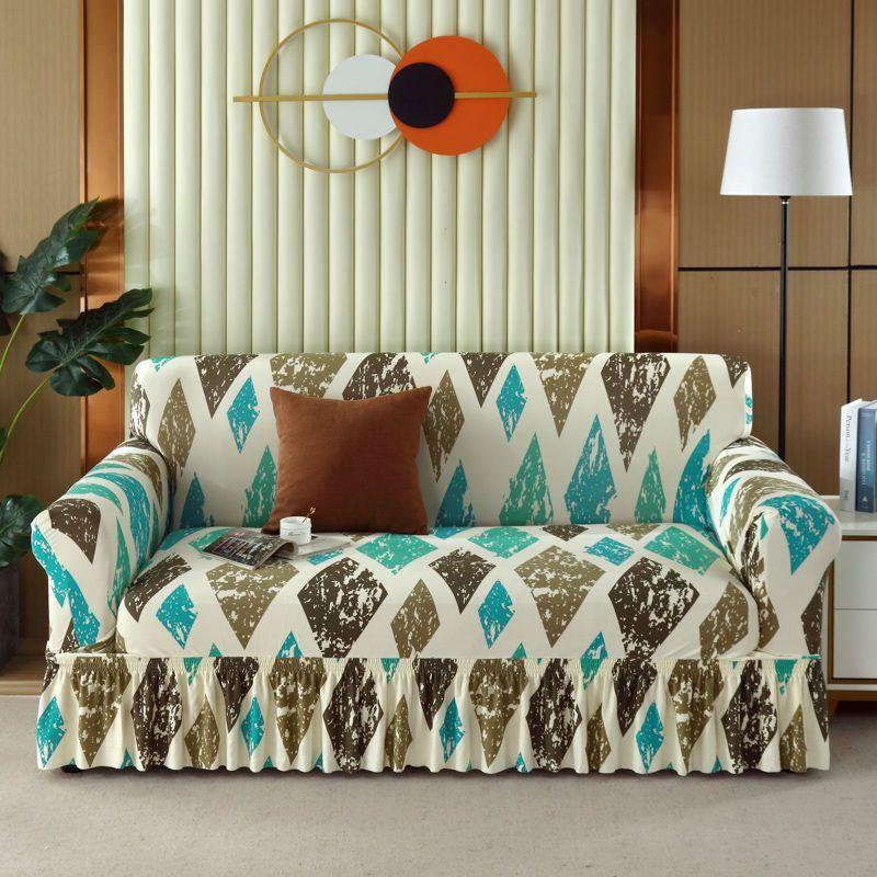 1pc Stretch Sofa Slipcover, Sofa Cover with Skirt, Couch Cover Furniture Protector, for Bedroom Office Living Room Home Decor
