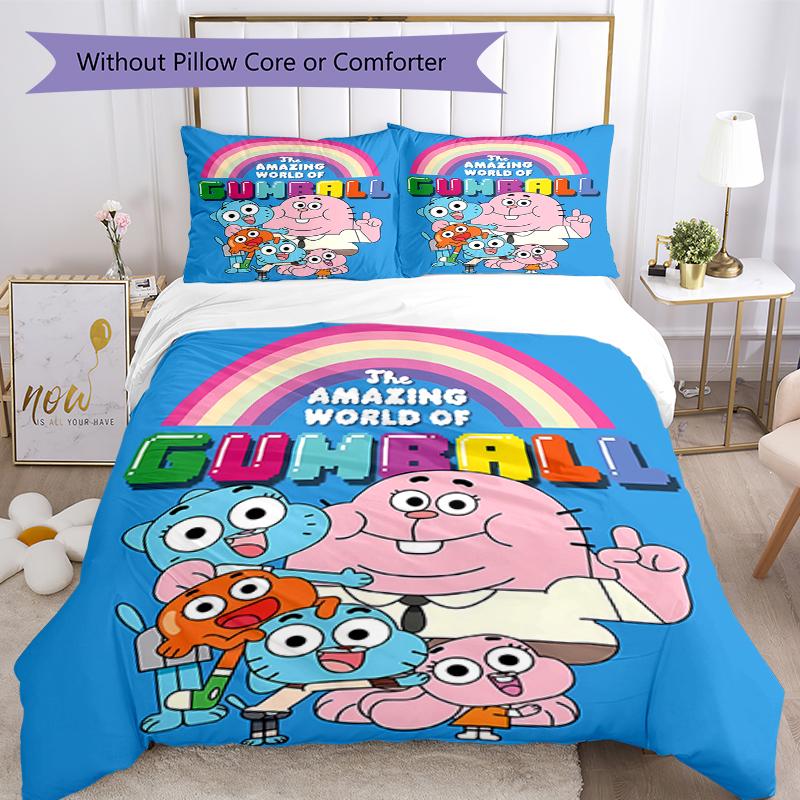 3pcs The Amazing World of Gumball Bedding Set Duvet Cover Closure Includes 1 Duvet Cover & 2 Pillowcases, Soft and Comfortable for All Seasons.