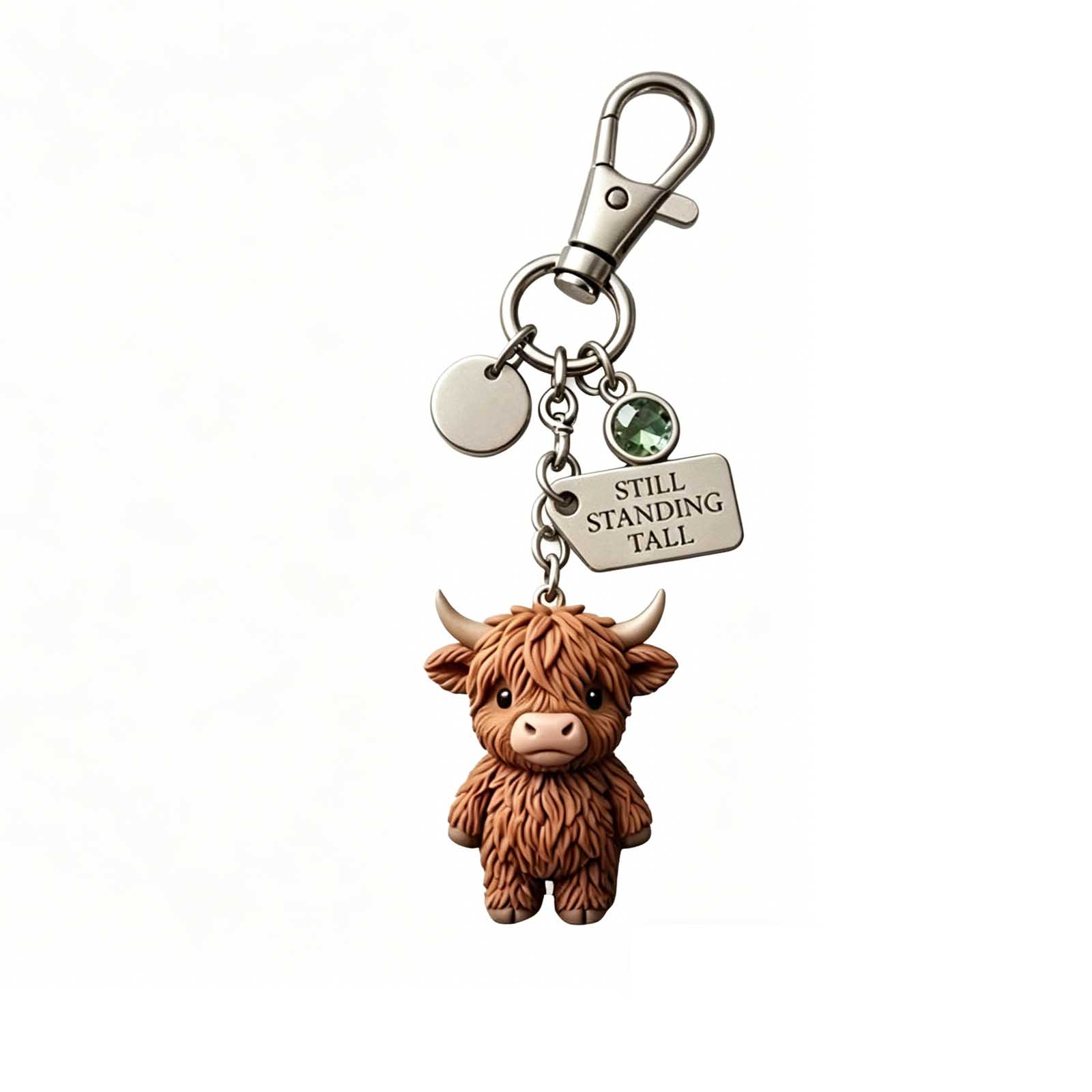 

Inspirational Cow Keychain Set With Encouragement Card, Cute Calf Charm Key Ring With Green , Still Standing Tall Motivational Gift One Size
