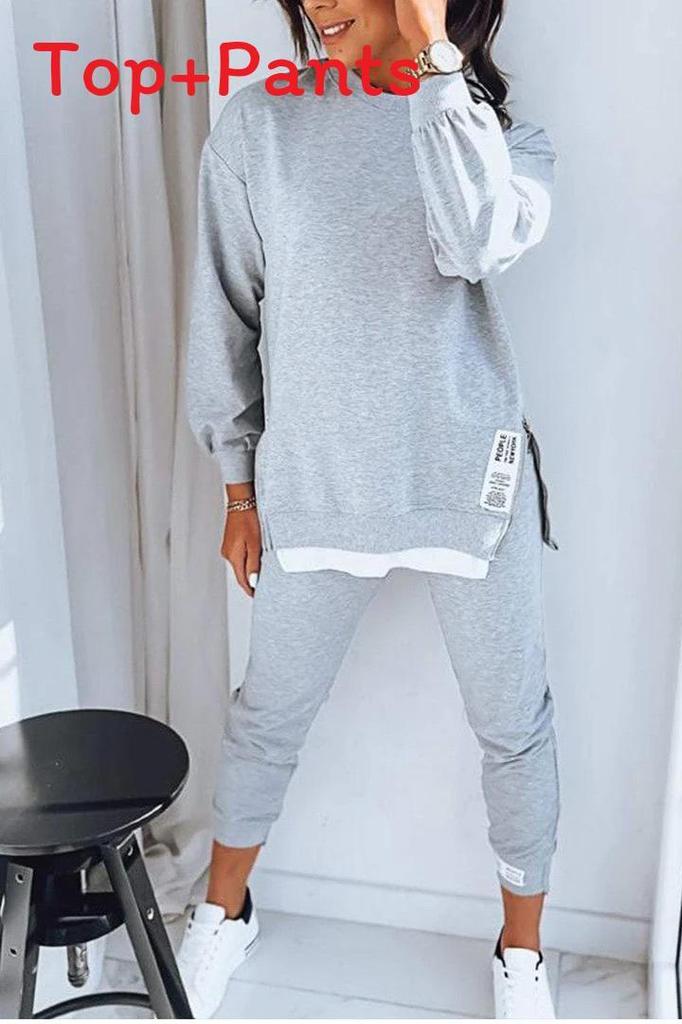 Streetwear Girl Puffed Sleeve Hoodie And Jogger Set With Spliced Design For Casual Fall Wear