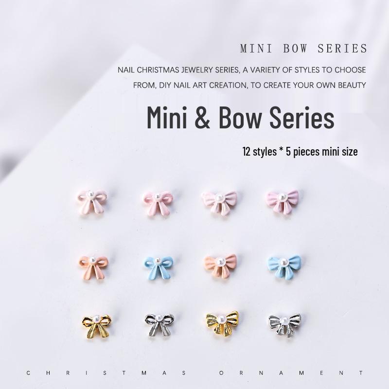 

3D Pearl Bow Nail Art Decoration Set - 5 Mini Metal Bows