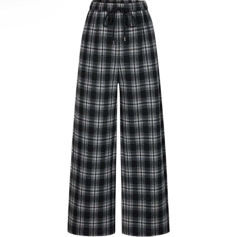 JIUZI Annakol Women's Retro Plaid Loose Straight-Leg Pants