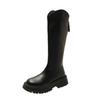 Fashion Vintage Round Toe Knee High Boots Women Designer Back Zipper Square Heels Shoes Ladies Knight Booties