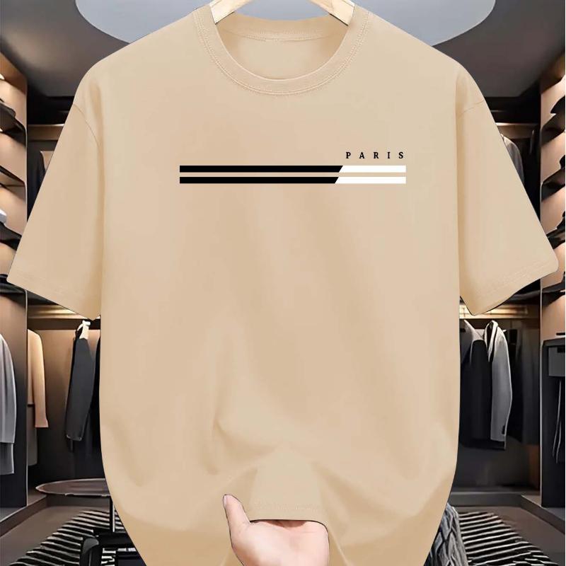 Pánské letní tričko s krátkým rukávem, volná velikost, 100% bavlna, s potiskem písmen PAŘÍŽ, slim střih, ležérní sportovní, kulatý výstřih