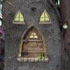 Fityle Miniature Fairy Window Door Elf House for Art Garden Decor Wall Trees