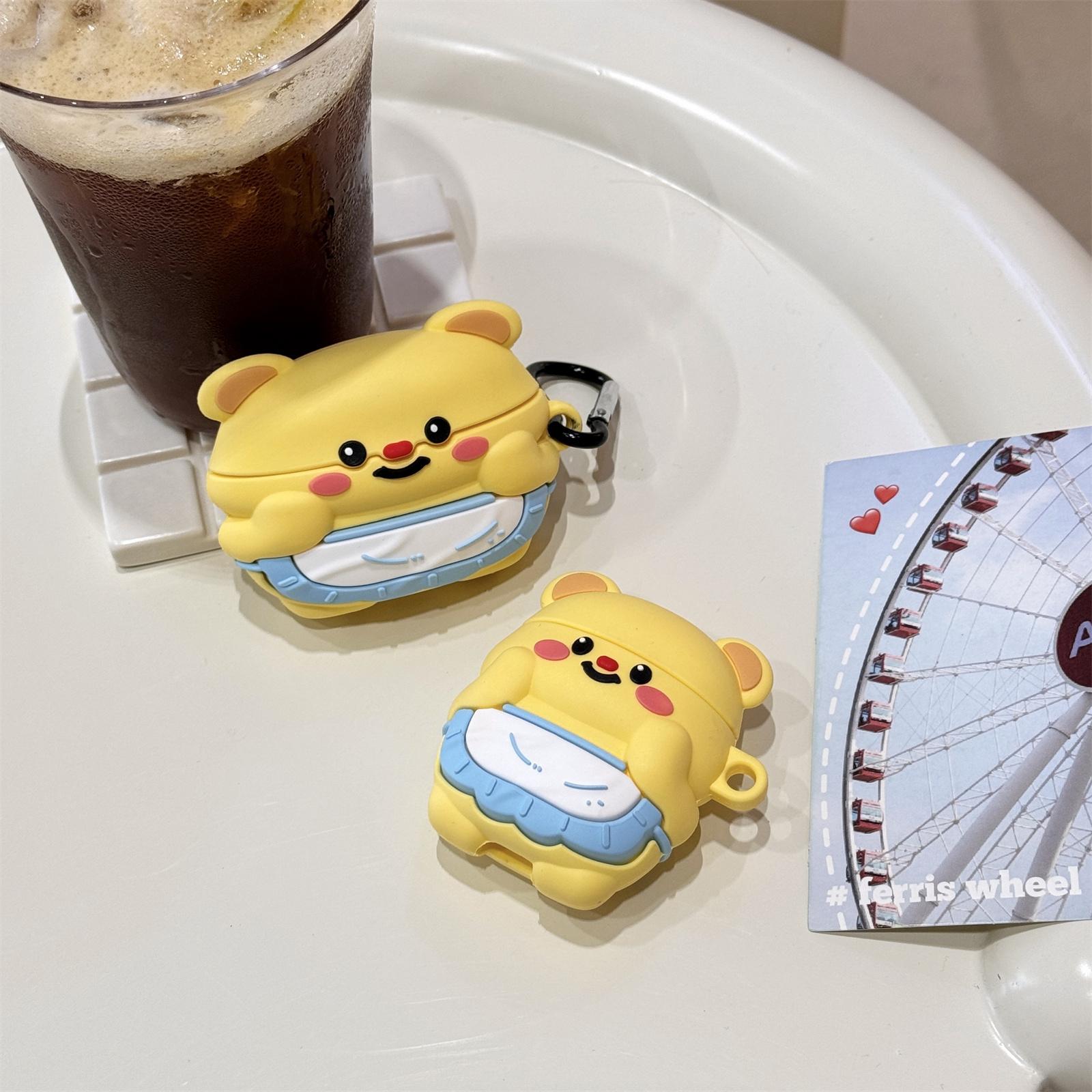 

Для Apple AirPods 3 Мультяшний фартух Ведмідь Захисний чохол для навушників, сумісних з Bluetooth, Силіконовий чохол