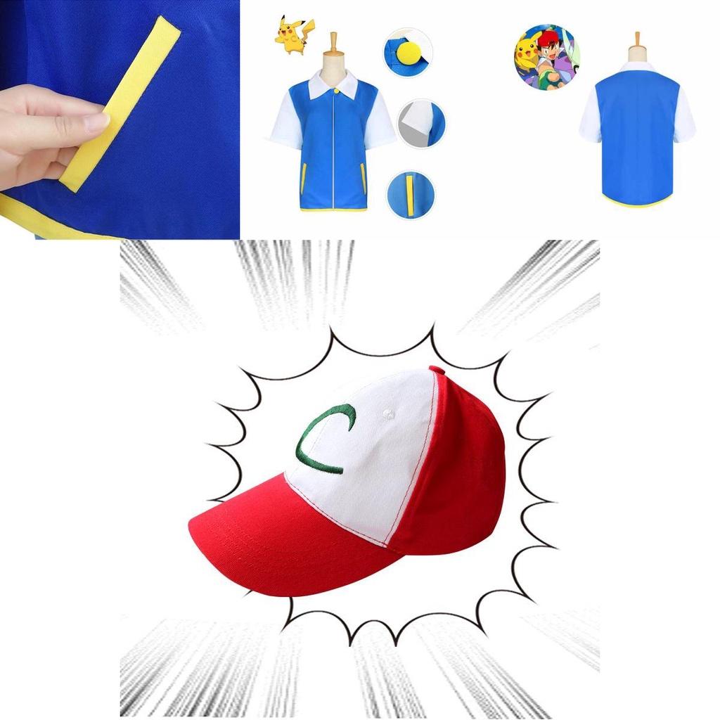 Pokmon Cosplay Costume With Blue Coat Hat Gloves And Poke Ball**