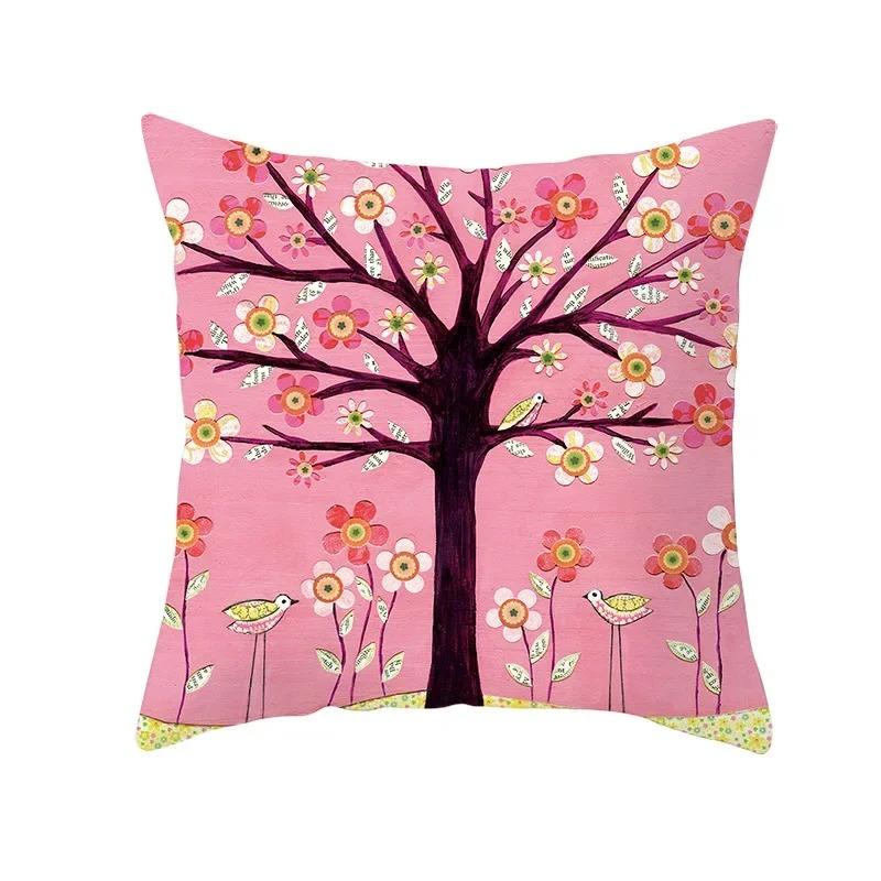 Home Decor Colorful Tree & Flower Pattern Pillow Covers Pattern Cushion Cover Suitable For Sofa Bedroom Car Pillow Cover