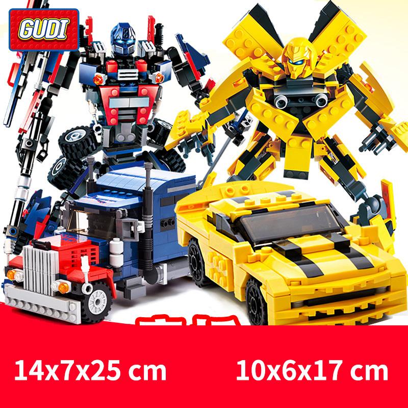 2 In 1 Transformation Robot Dinosaur Wars Model Building Blocks Mecha Truck Creative Gudi Bricks Car Vehicle Jurassic Kids Toys