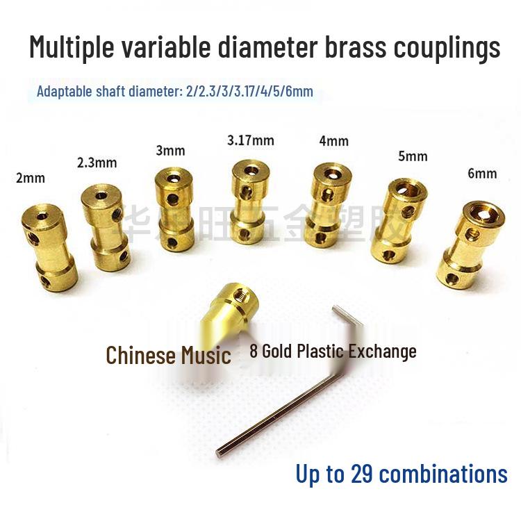 Brass Motor Shaft Extension Reducer Coupler: 2/2.3/3/3.17/4/5/6mm Sizes