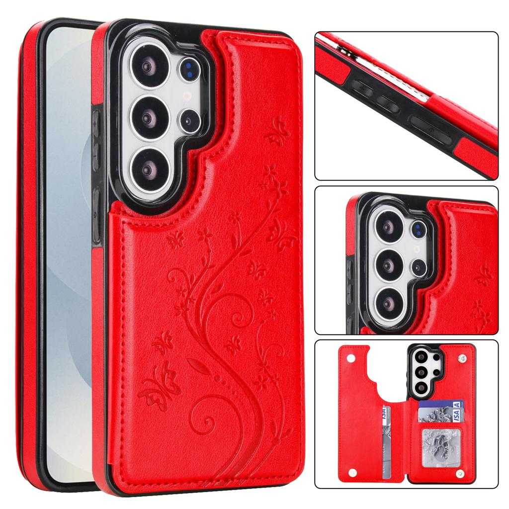 Emboss Flower Luxury Magnetic Cards Solt Wallet Leather Case for Samsung S26 Ultra Edge S25 Plus S24 S23 FE Note 20 Bag Cover