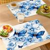 4-Piece Blue and White Floral Butterfly Placemats Fresh Home Dining Table Mats Restaurant Decor