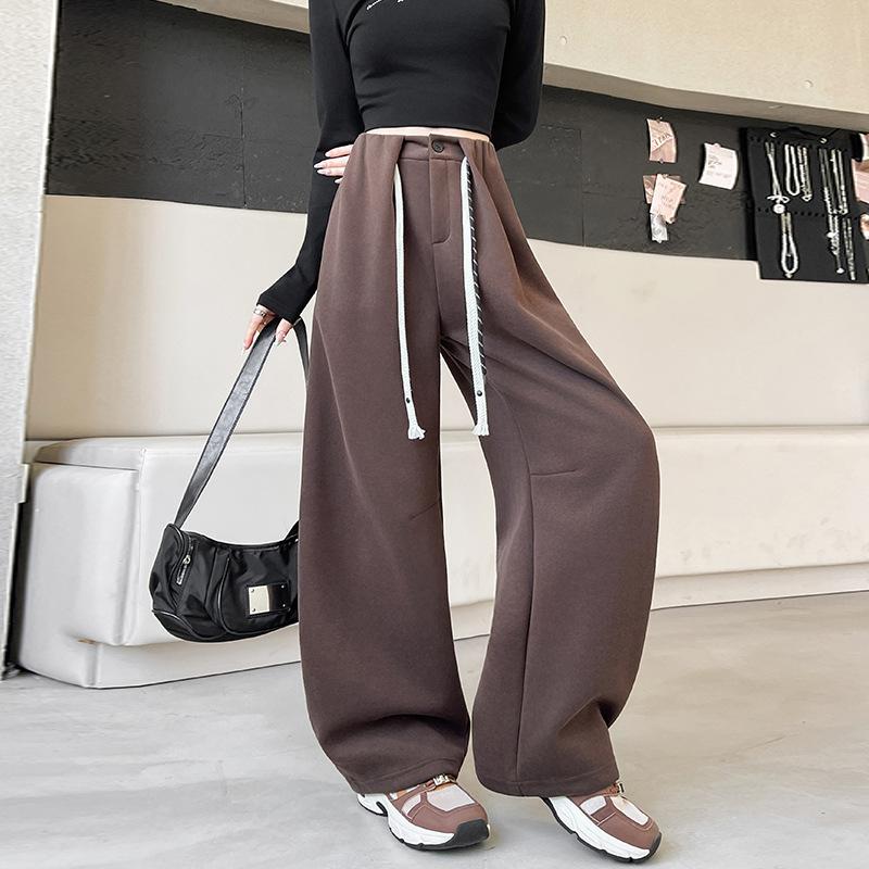 

Брюки-палаццо женские новые весенне-осенние с высокой талией свободные прямые спортивные штаны с драпировкой ленивый ветер повседневные брюки XL коричневый