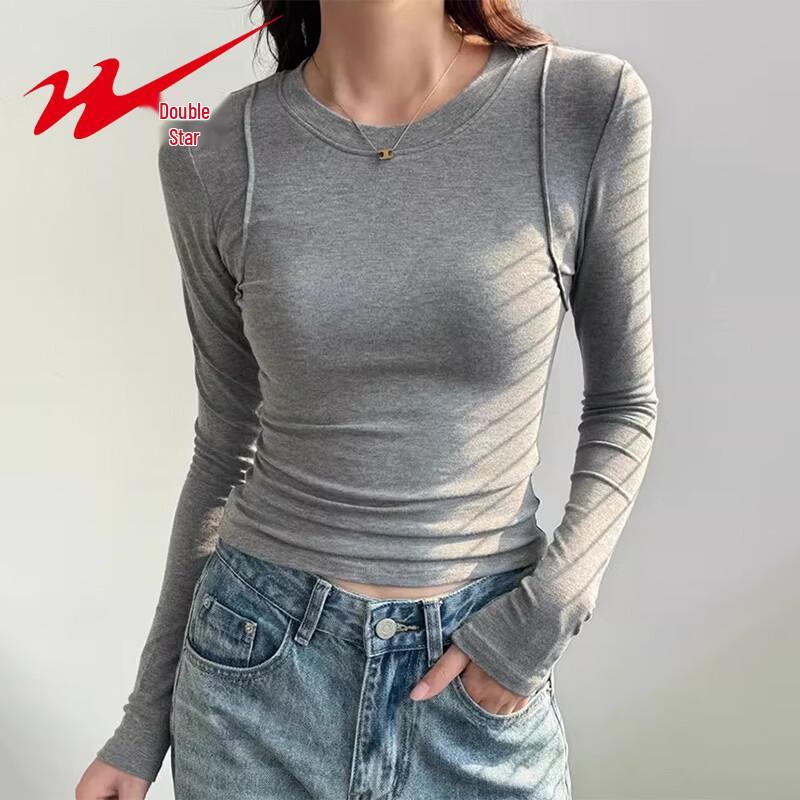 Women s Ribbed Slim Fit Long Sleeve Round Neck T-Shirt L