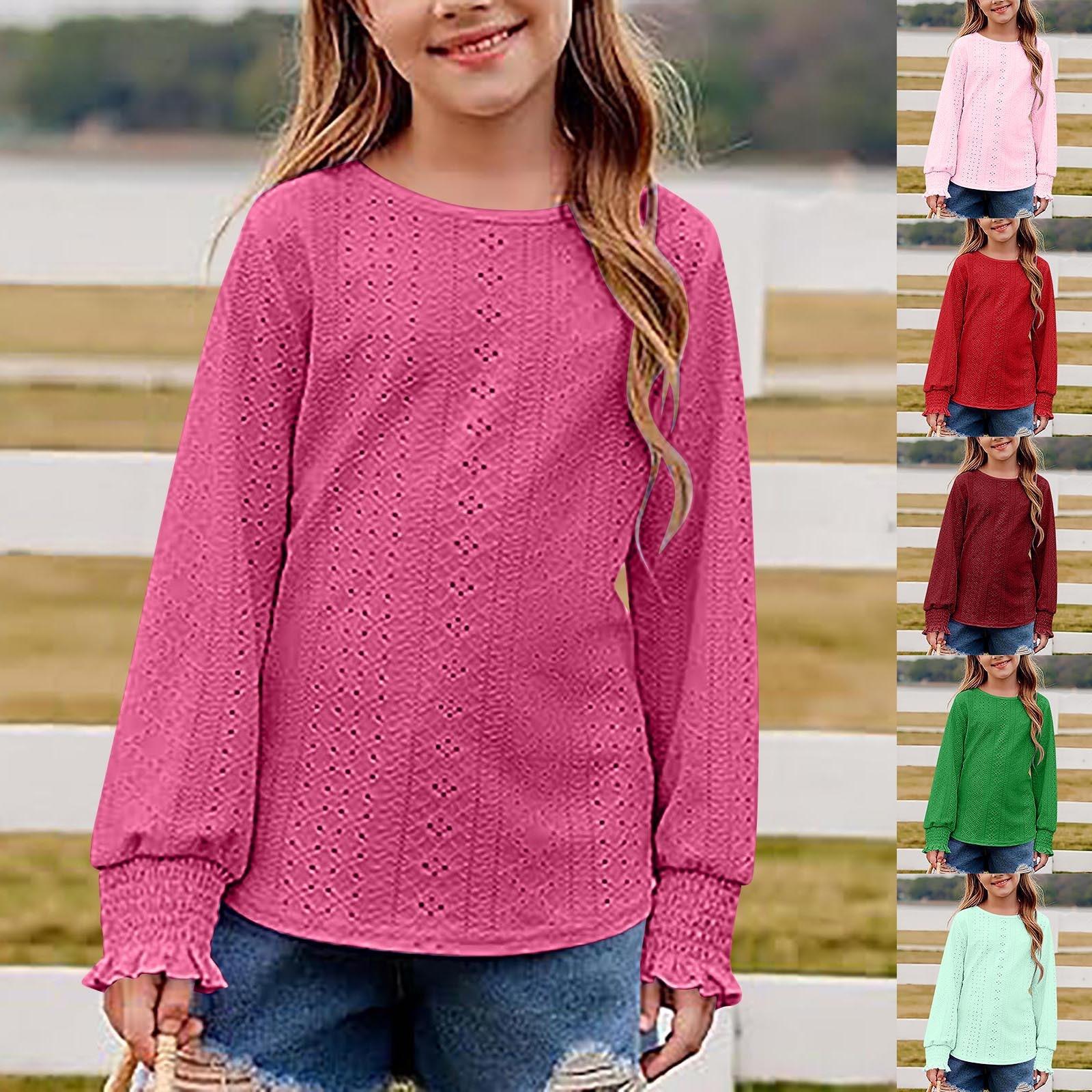 

Children s Round-neck Pullover Long-sleeved Hollowed-out Girls T-shirt Top 160 винний