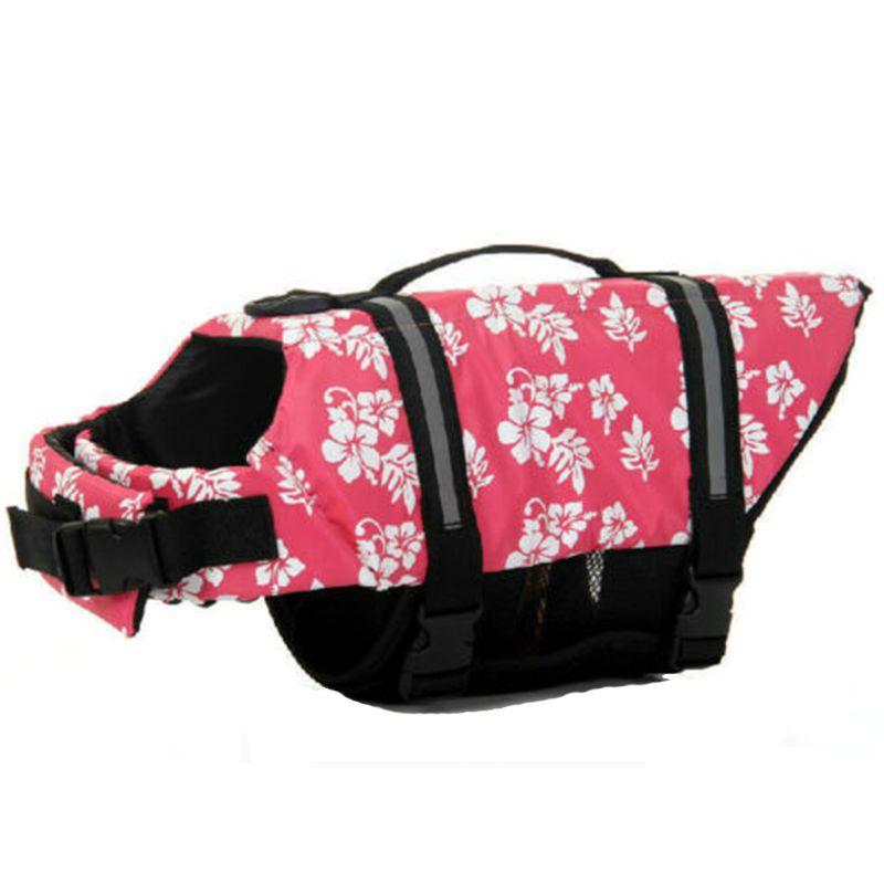 

Pet Vest Dog Life Jacket Top Safety Reflective Stripe Preserver Clothes Swimming Pink Floral,2XS(0-3 kg)