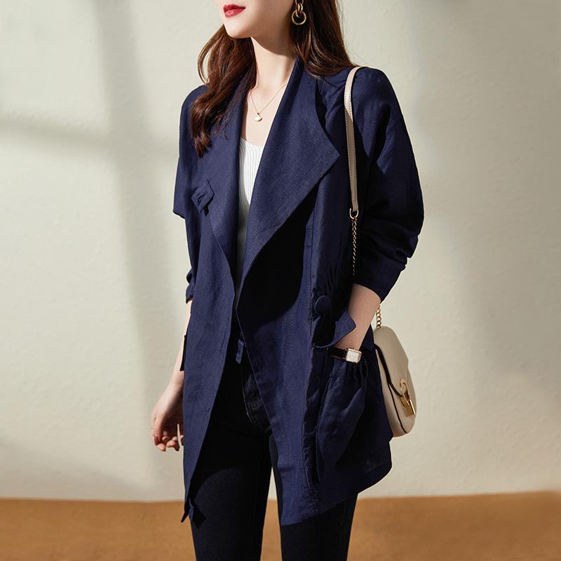 

Льняной тренч женский новый весенний короткий маленький весенний тонкий плащ модная высококачественная женская одежда XL