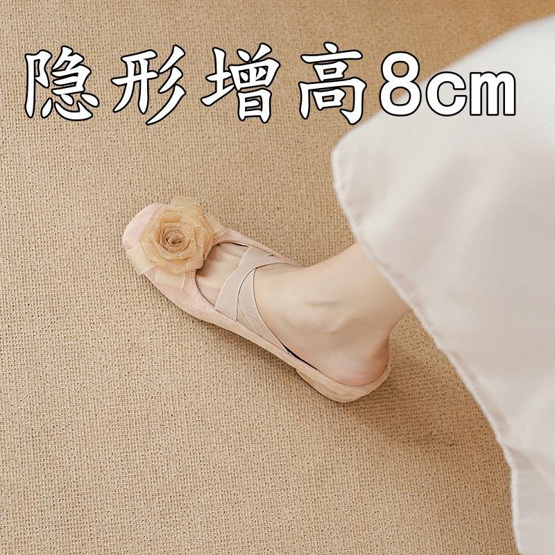 Coarse Heel Single Shoes Single Shoes Gentle Flower Mary Jane Bag Head Half Drag Women's Shoes