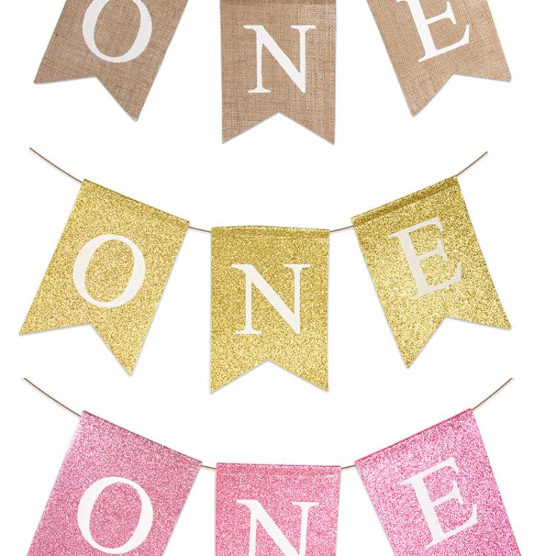 Babyshower-artiklar Jute ONE Girlang Första Födelsedag Festfavoriter Barnstols Fiskstjärt Flagga