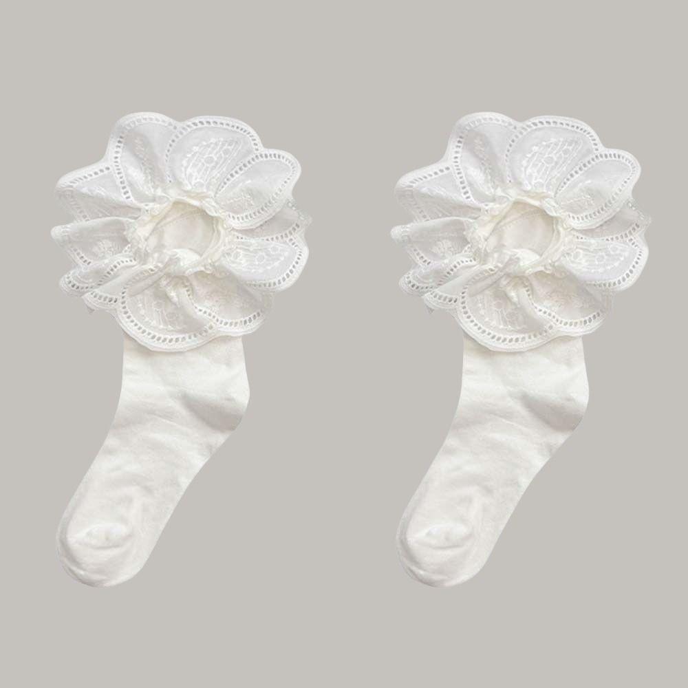 White Embroidered Ruffle Socks Mid Tube Short Sock Elastic Women Hosiery  Outdoor