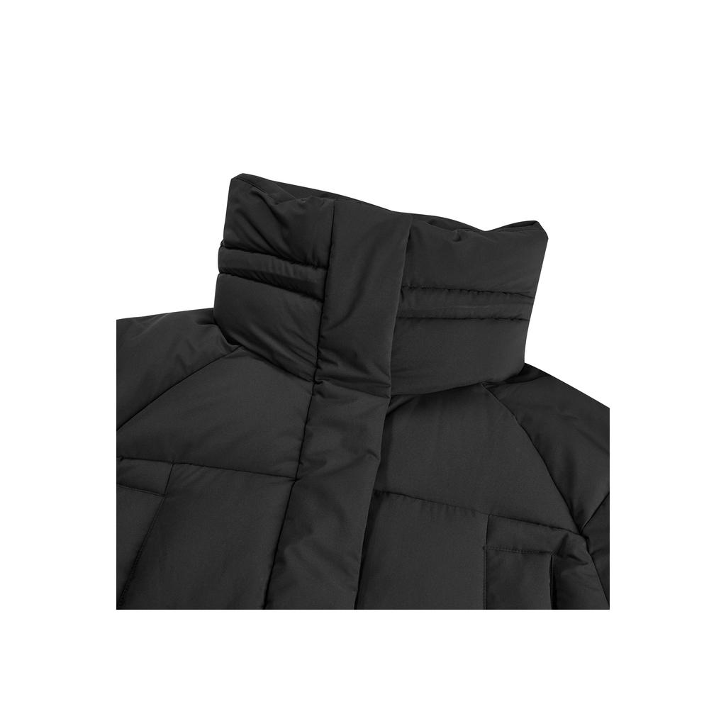 Skechers Solid Color Stand Collar Woven Mid-Length Warm Puffer Jacket Women outerwear Carbon-Black L423W009-0018