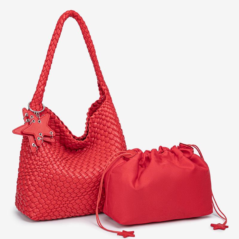 

Gun Gun s Pure Handmade Medium PU Tote Bag: Large Capacity Mother-and-Child Commuter Shoulder Bag красный