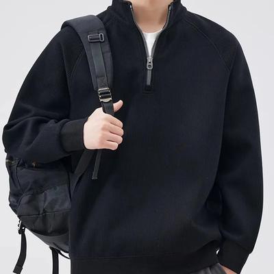 Y2K Vintage Hoodie Mens Stand-up Collar Pullover Sweatshirts Half Zipper Casual Preppy Fashion Loose Clothes Plus Size
