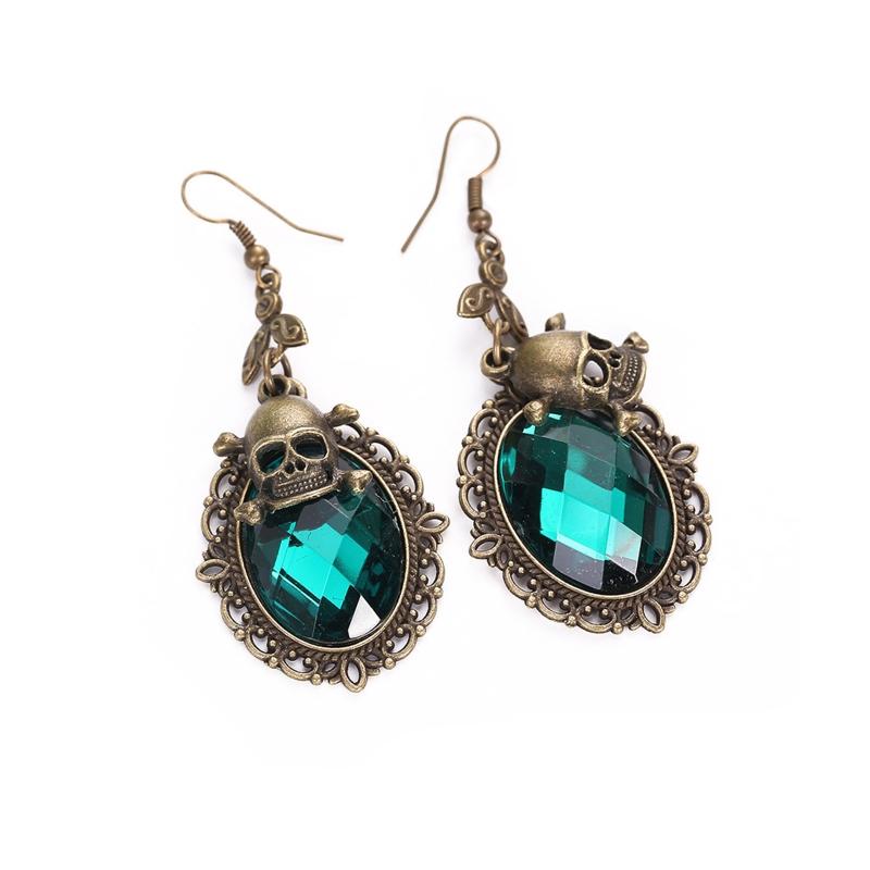 Vintage Rhinestones Crystal Earrings for Party Skull for Head Dangle Earring Halloween Punk Jewelry for Women Girl Mu