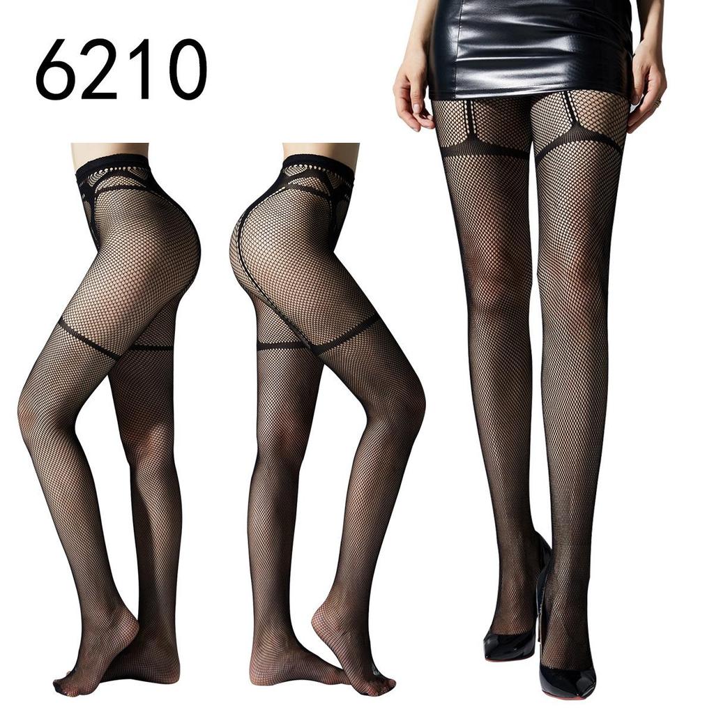 Hohle Strapsstrumpfhose mit Fischmuster - Nachtclub Schwarzseide