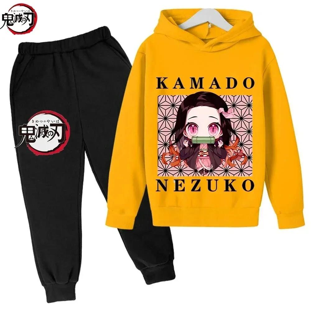 Sudadera con capucha para niño del anime Demon Slayer de Tanjiro y Nezuko Sudadera Infantil Estilo Callejero Coreano Kpop Sudadera para Niña Ropa de Calle Conjunto