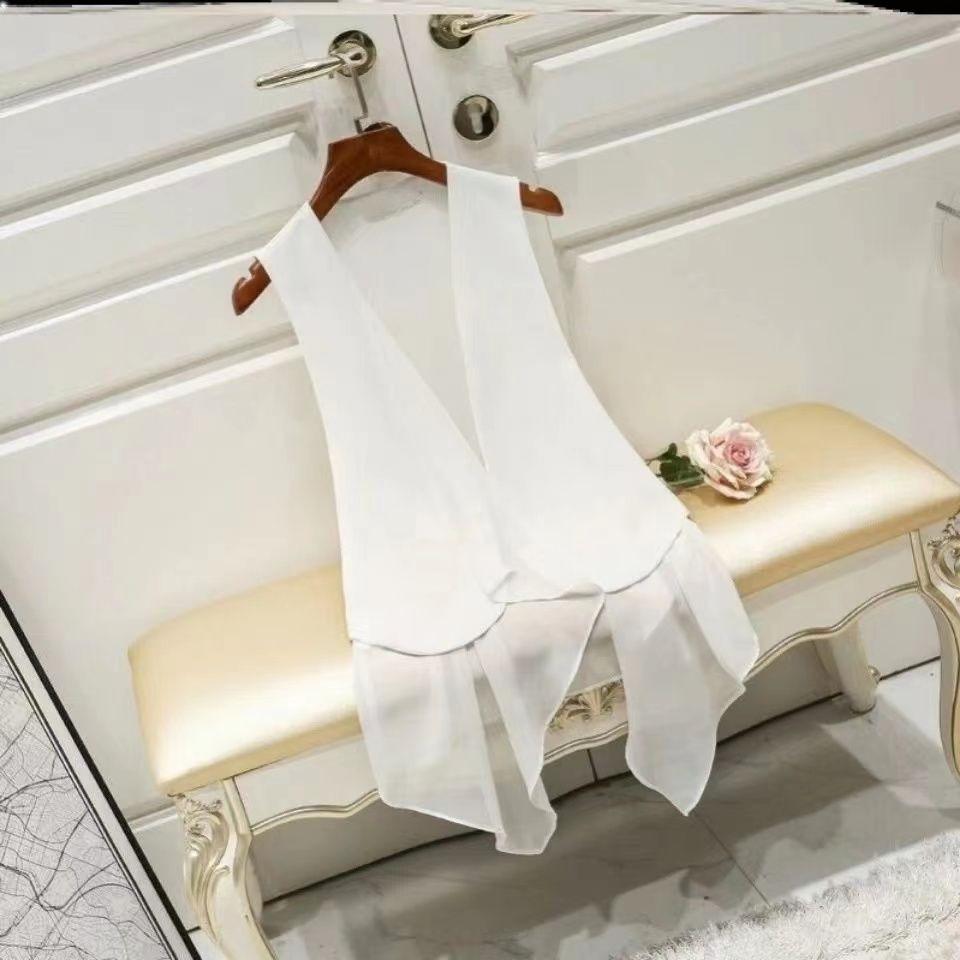 Gilet d'été pour femmes en mousseline, long sans manches, gilet irrégulier, léger, asymétrique, décontracté, vêtement d'extérieur