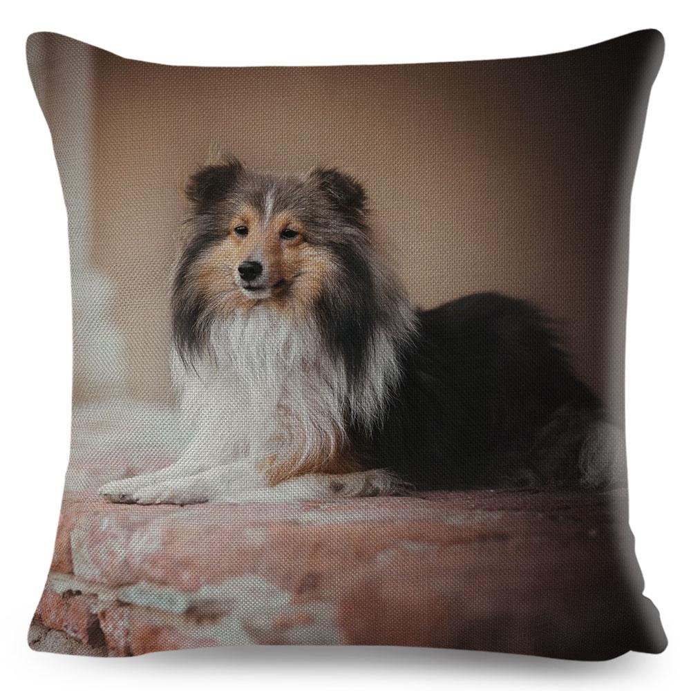 Shetland Sheepdog Cute Pet Animal Dog Printed Pillowcase Decor Cushion Cover for Sofa Home Car Polyester Pillow Case 45*45cm