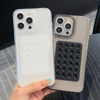 3D Suction Cup Holder Phone Case For iPhone 17 16 15 14 13 12 11 Pro Max XR X XS 7 8 Plus Mini Soft Clear Shockproof Bakc Cover