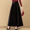 Autumn Women's Gold Velvet Long High-Waist A-Line Skirt Black