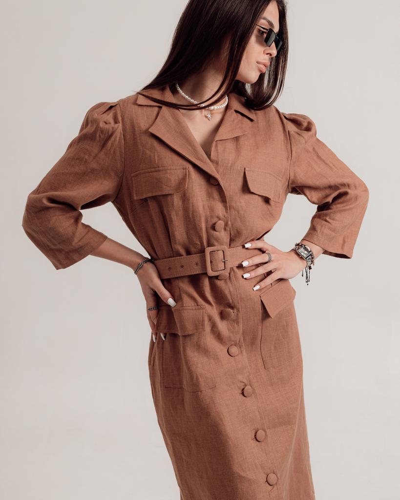 Summer Dress Sandrom 4466 42 L Camel Linen