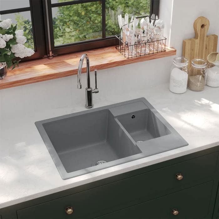 VidaXL Evier de Cuisine et Deux Lavabos Trou de Trop-plein Evier Encastré Décoration de Cuisine Lavabo Extra-profond Maison 147086